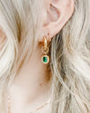 Emerald Accent Chunky Hoop Gold Earrings