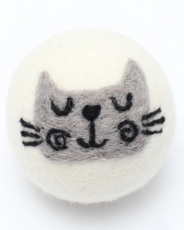 Felted cat face on a white background