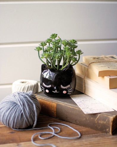 Black Ceramic Cat Planter