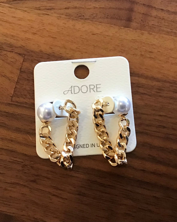 Gold Pearl Chain Earrings