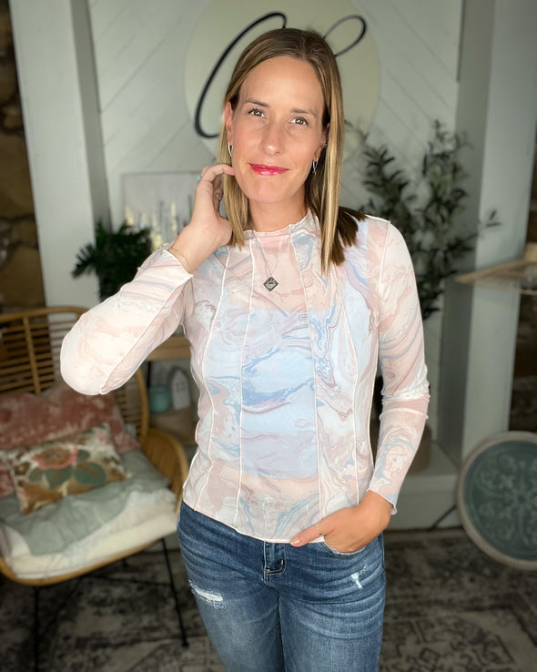 Marbled Mesh Mockneck