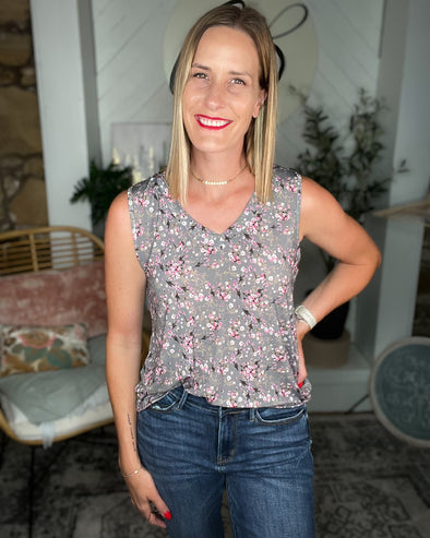 Amelia Charcoal Floral Tank Top