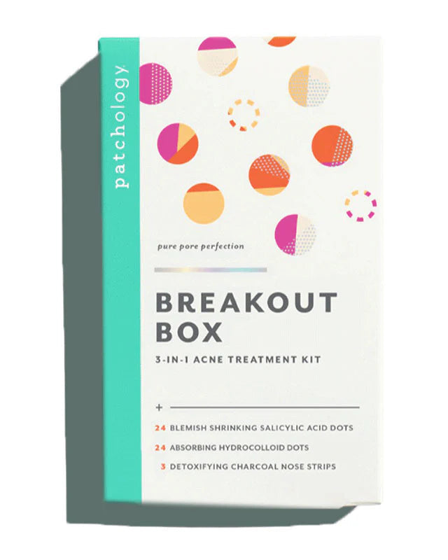 Patchology Breakout Box 3-in-1 Acne Treatment Kit packaging on a white background