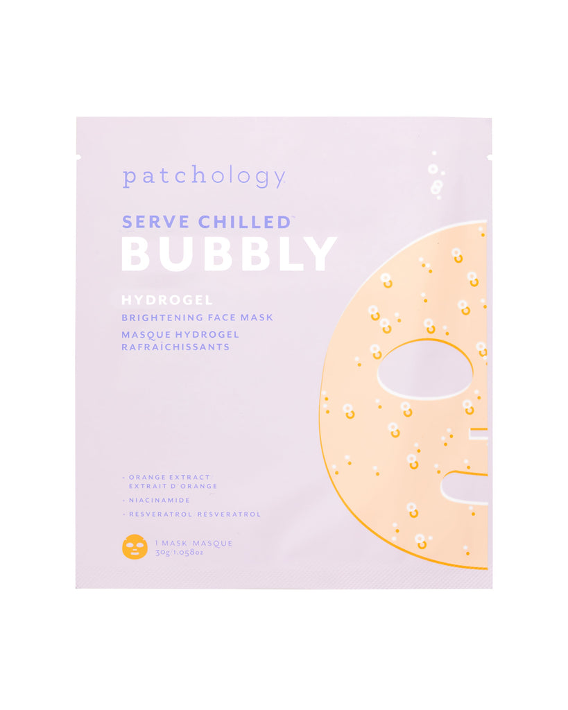 Patchology Bubbly brightening face mask packaging on a white background