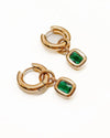 Emerald Accent Chunky Hoop Gold Earrings