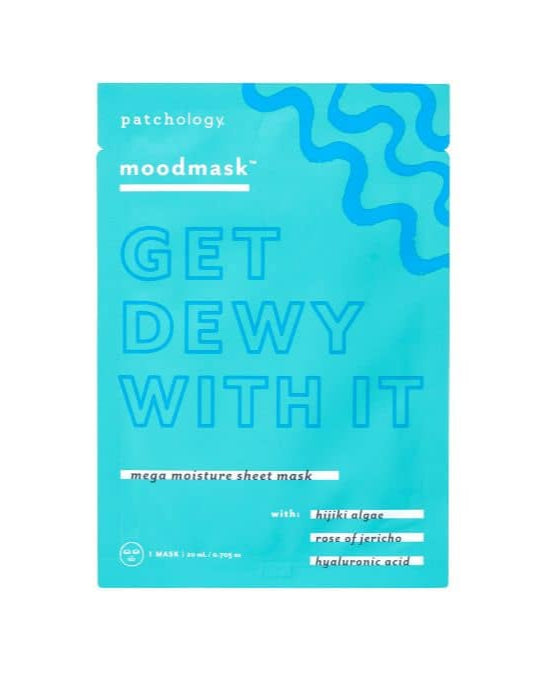 Moodmask sheet mask packaging with blue gradient design on a white background