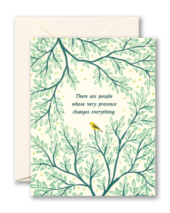 Greeting card with leaf pattern and motivational quote on a white background