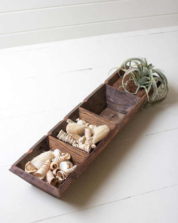 Four Section Recycled Wood Succulent Tray