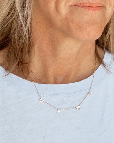 Crystal Mama Initial Necklace
