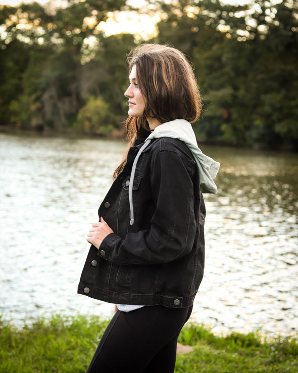 Hooded Denim Jacket - Black