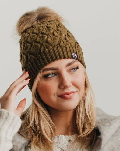 Wavey Woven Fur Pom Beanie