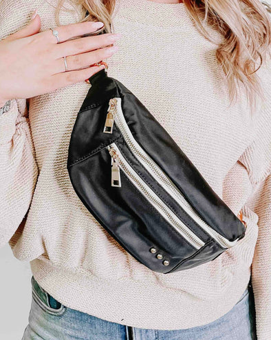 Leather black bum bag top
